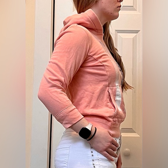 Vintage American Eagle Salmon Color 3/4 Sleeve Graphic Hoodie Women’s Size Small - Picture 10 of 14